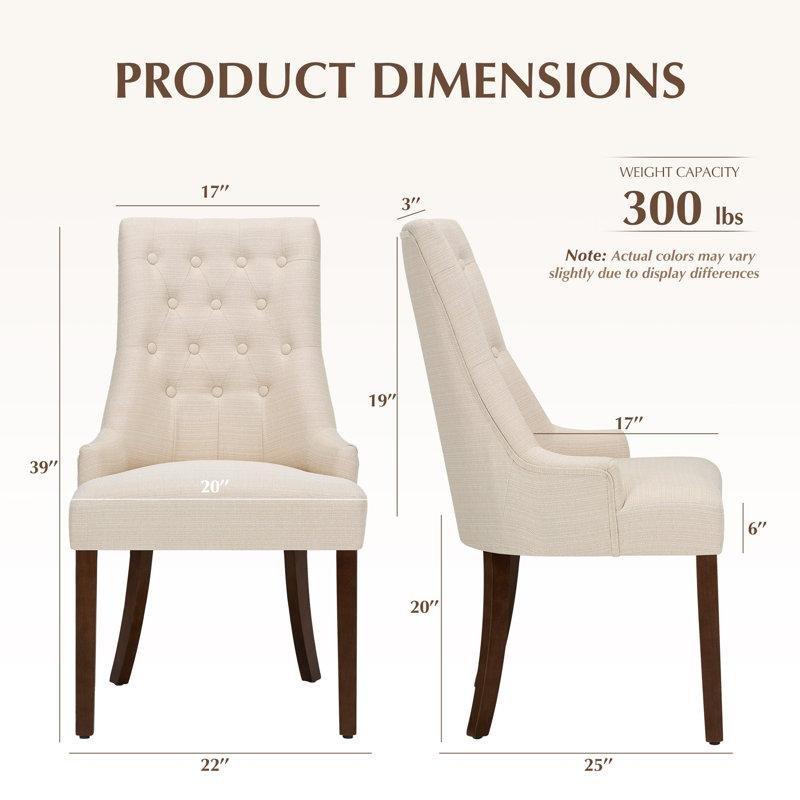 Bej Kumaş Döşemeli Masif Ahşap Ayaklı Kapitoneli Kulaklı Sandalye 2li Set - 146580