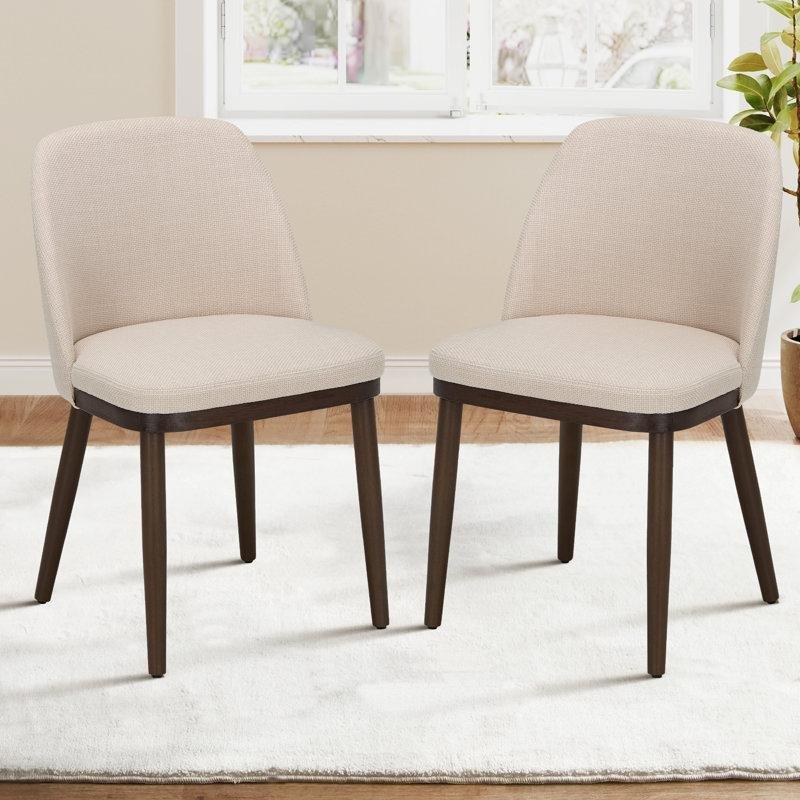 Bej Kumaş Döşemeli Masif Ahşap Ergonomik Yemek Sandalyesi Seti - 2 Adet - 146607