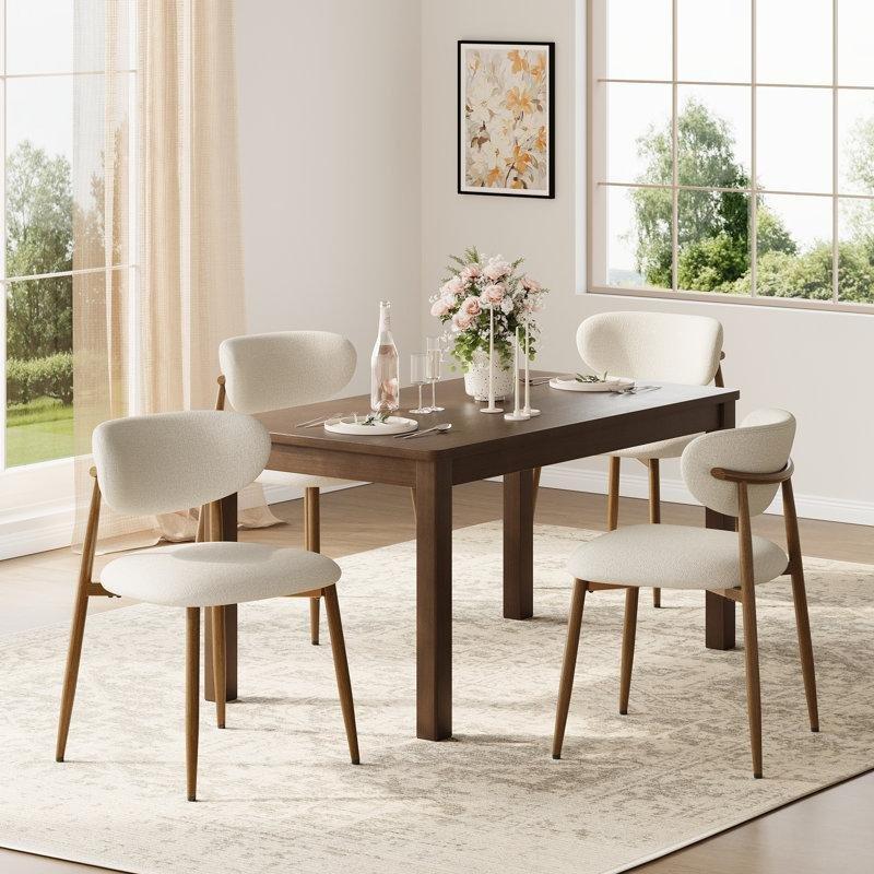 Bej Kumaş Döşemeli Metal Ayaklı Ergonomik 6'lı Set Sandalye - 147057