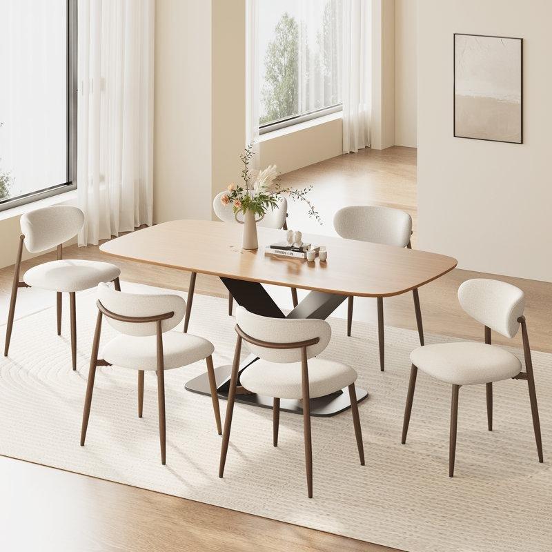 Bej Kumaş Döşemeli Metal Ayaklı Ergonomik 6%27lı Set Sandalye - 147057