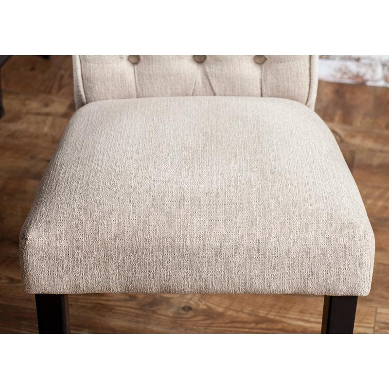 Bej Kumaş Kapitoneli Kıvrık Sırtlı Masif Ahşap Ayaklı Chester Sandalye 2li Set - 145749