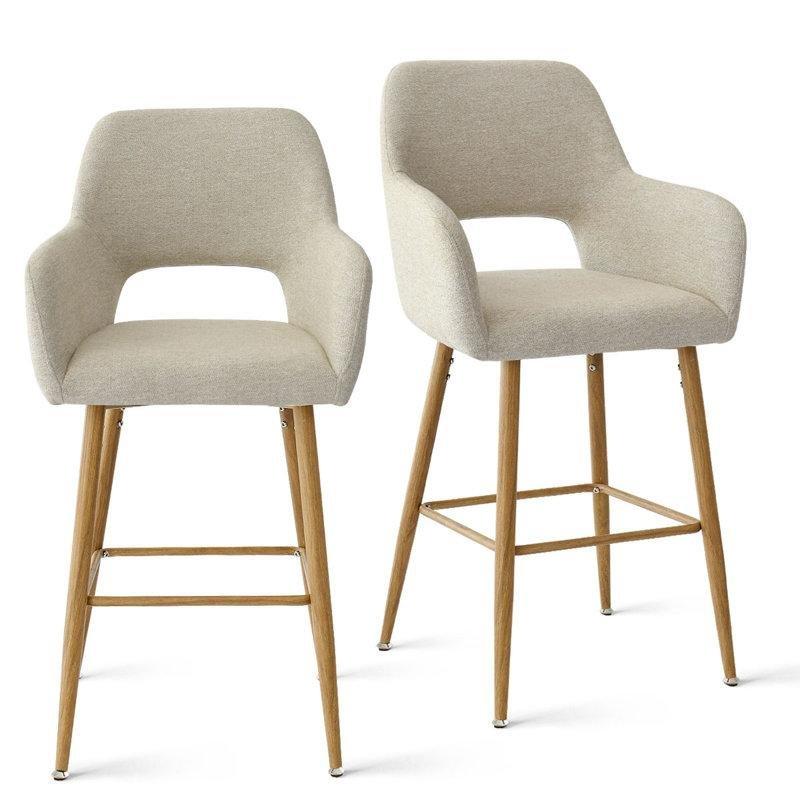 Bej Kumaş Kolçaklı Metal Ayaklı Retro Bar Sandalyesi - 65 cm - 148554