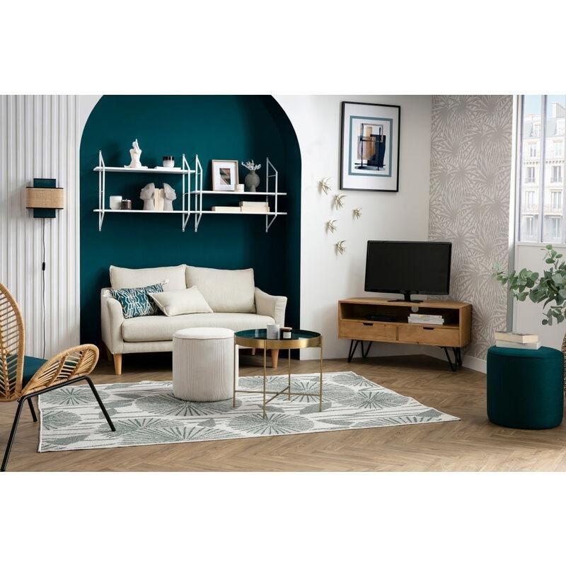 Bej Kumaş Masif Ahşap Ayaklı İki Kişilik Koltuk - 135 cm - 153386