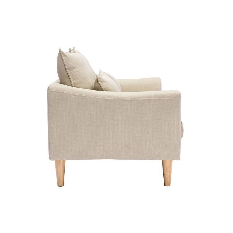 Bej Kumaş Masif Ahşap Ayaklı İki Kişilik Koltuk - 135 cm - 153386