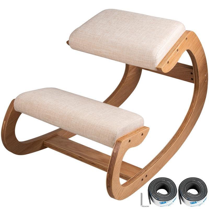 Bej Kumaş Masif Huş Ağacı Ergonomik Tekerlekli Bar Sandalyesi - 148698