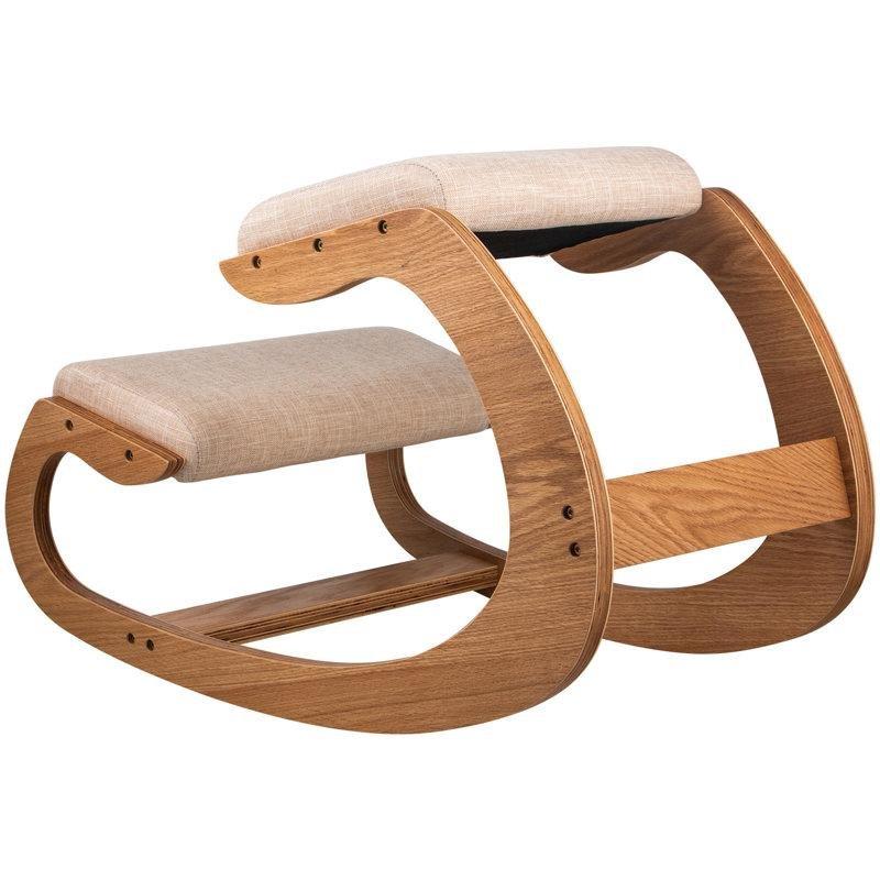 Bej Kumaş Masif Huş Ağacı Ergonomik Tekerlekli Bar Sandalyesi - 148698