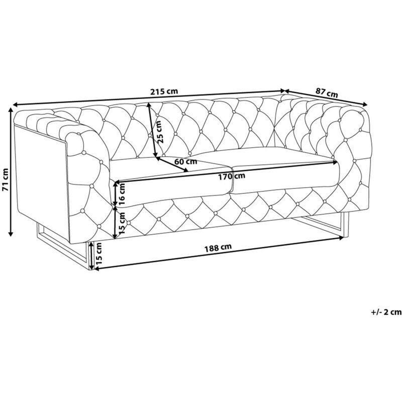 Bej Kumaş Paslanmaz Çelik Ayaklı Kapitoneli Chesterfield 3 Kişilik Koltuk - 215 cm - 152618