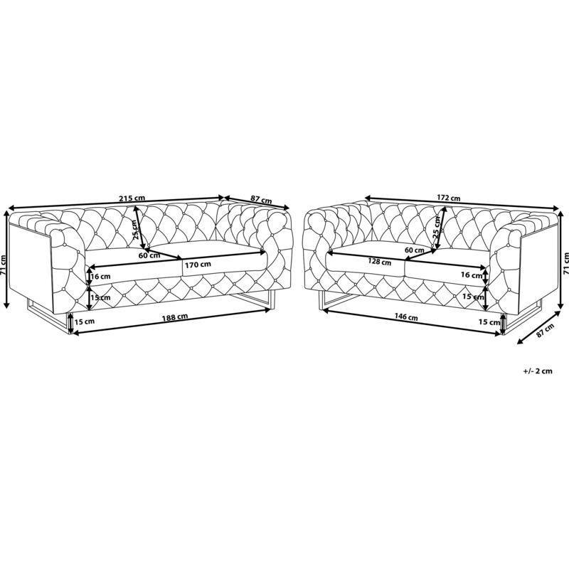 Bej Kumaş Paslanmaz Çelik Ayaklı Kapitoneli Chesterfield 5 Kişilik Koltuk Takımı - 154359