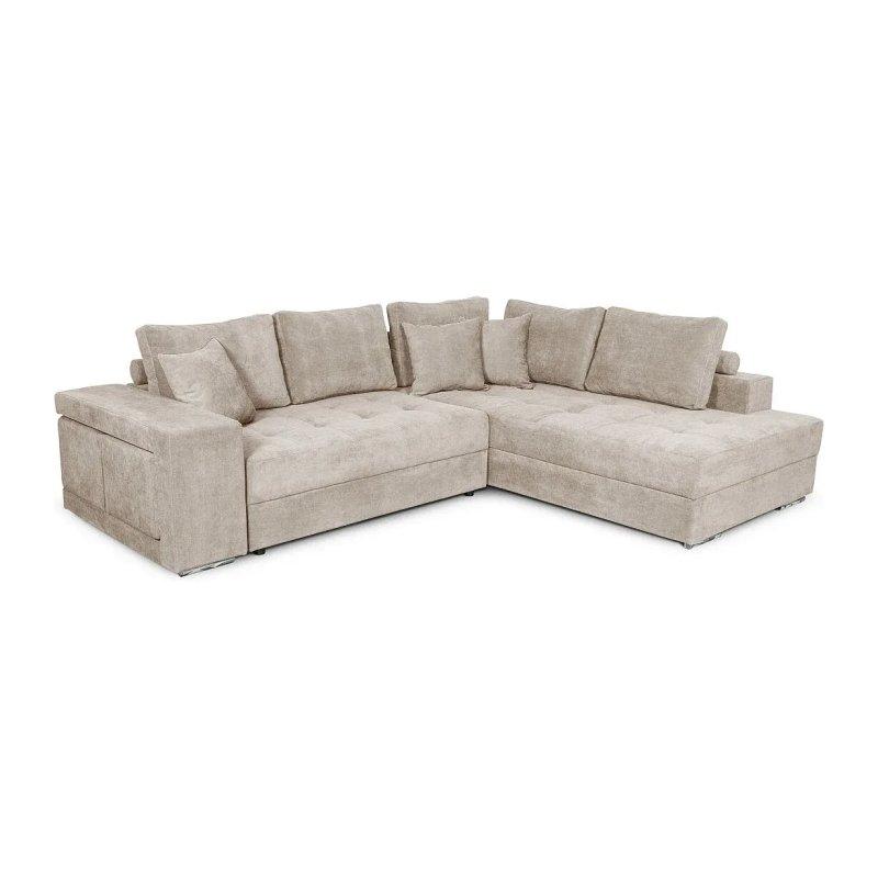 Bej Kumaş Yataklı Sandıklı ve 2 Puflu Sağ Köşe Koltuk - 288x224 cm - 155845