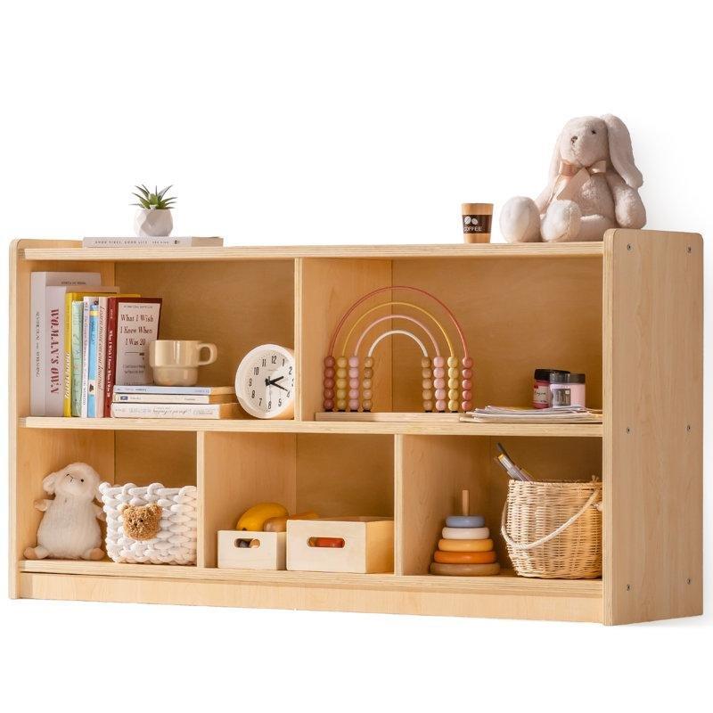 Bej Masif Ahşap 5 Bölmeli Raflı Montessori Oyuncak Dolabı - 114 cm - 150312