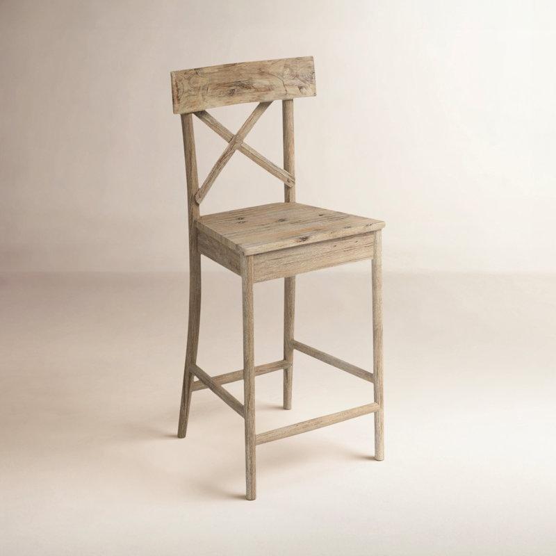 Bej Masif Ahşap Çapraz Sırtlı Bar Sandalyesi - 100 cm - 147858