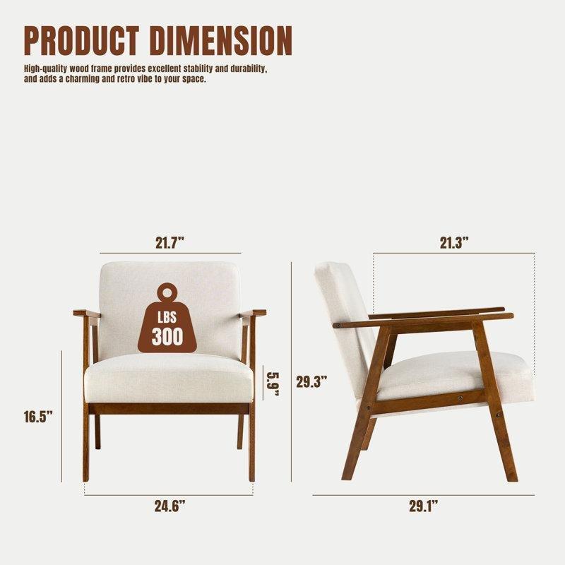 Bej Masif Ahşap İskeletli Kalın Minderli Berjer Koltuk - 156724