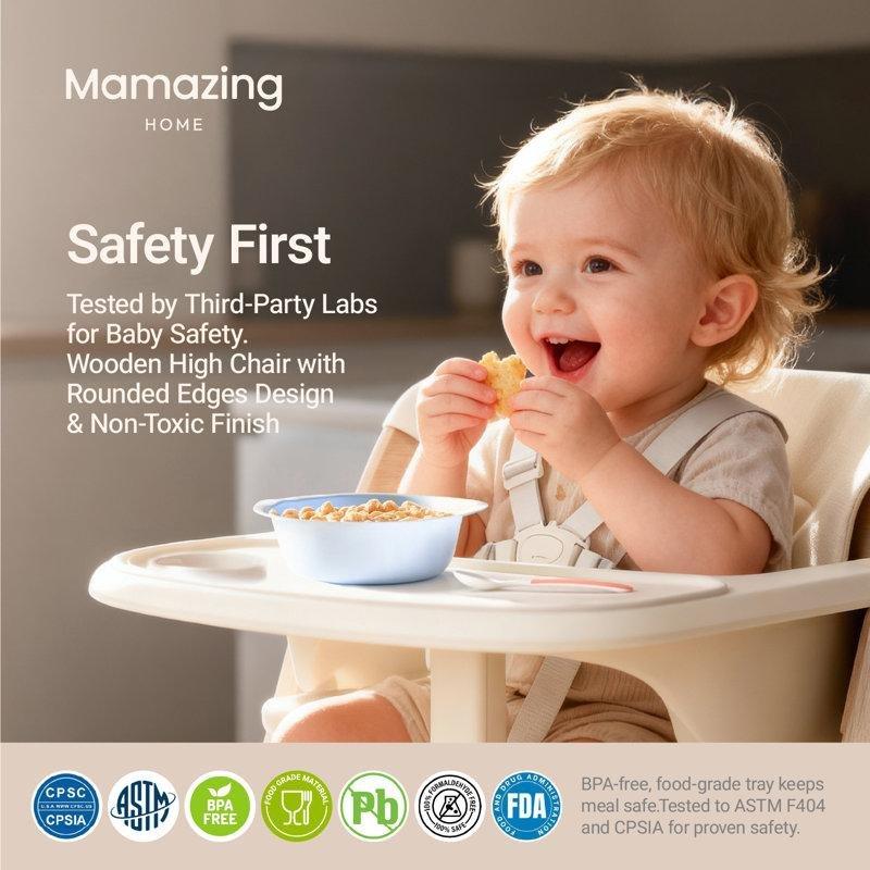 Bej Masif Ahşap Katlanabilir Çıkarılabilir Tepsili Mama Sandalyesi - 162550
