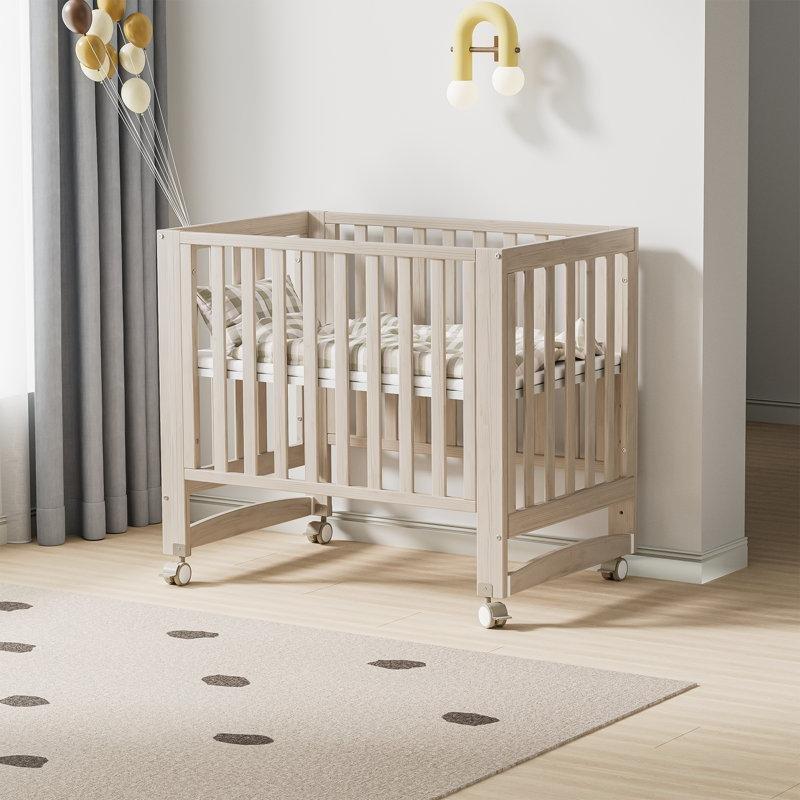 Bej Masif Çam Ağacı 6sı 1 Arada Dönüştürülebilir Tekerlekli Sallanır Beşik - 103x66 cm - 162112