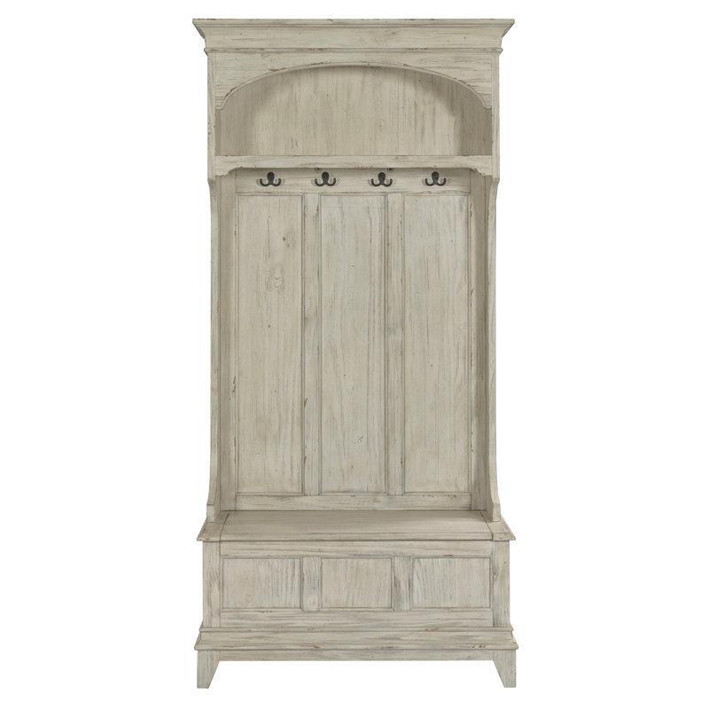 Bej Masif Çam Ahşap Eskitme Tasarımlı Oturaklı Portmanto Vestiyer - 101 cm - 159448