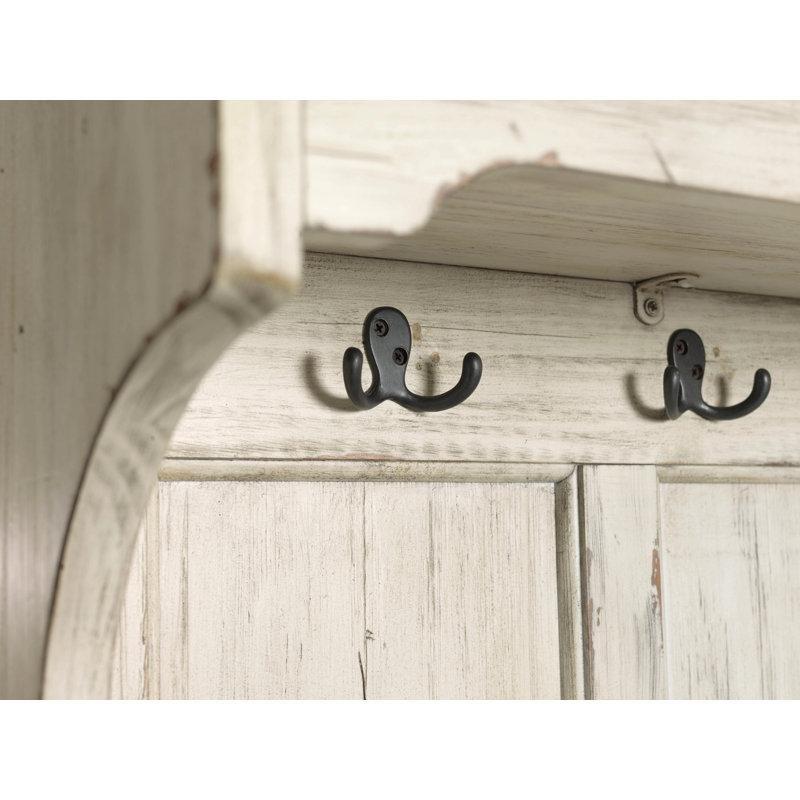 Bej Masif Çam Ahşap Eskitme Tasarımlı Oturaklı Portmanto Vestiyer - 101 cm - 159448