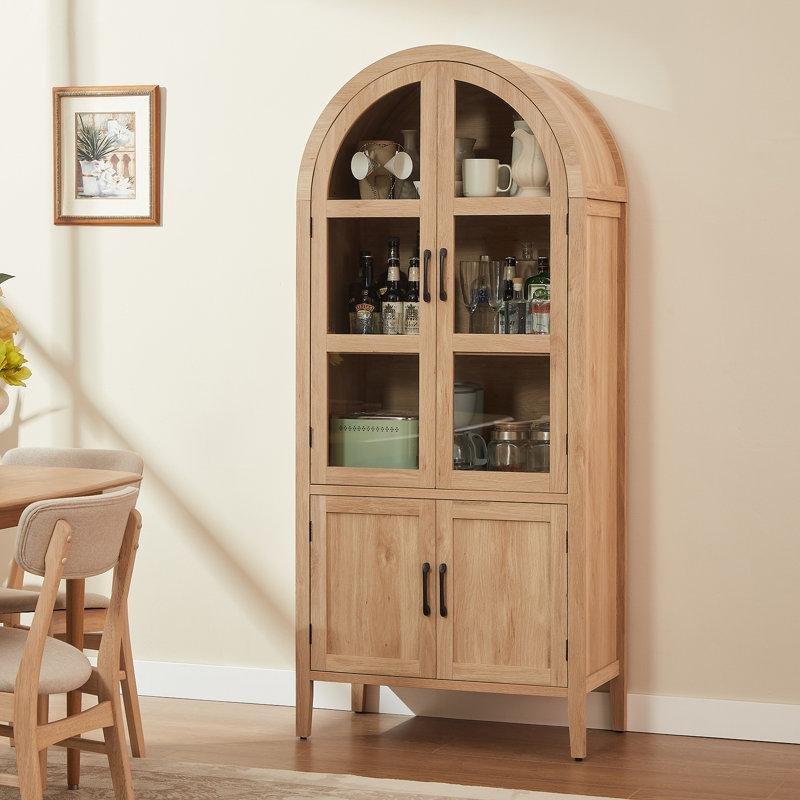 Bej MDF Cam Kapaklı Kemerli Vitrin - Gümüşlük - 181x79x41 cm - 156979
