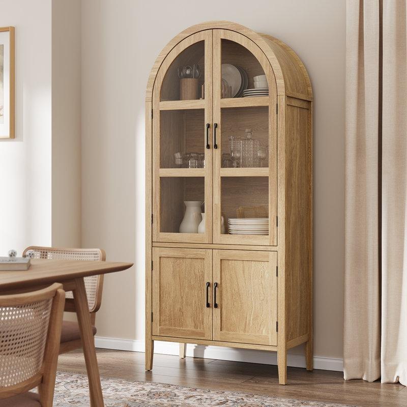 Bej MDF Cam Kapaklı Kemerli Vitrin - Gümüşlük - 181x79x41 cm - 156979