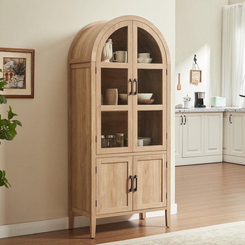 Bej MDF Cam Kapaklı Kemerli Vitrin - Gümüşlük - 181x79x41 cm - 156979