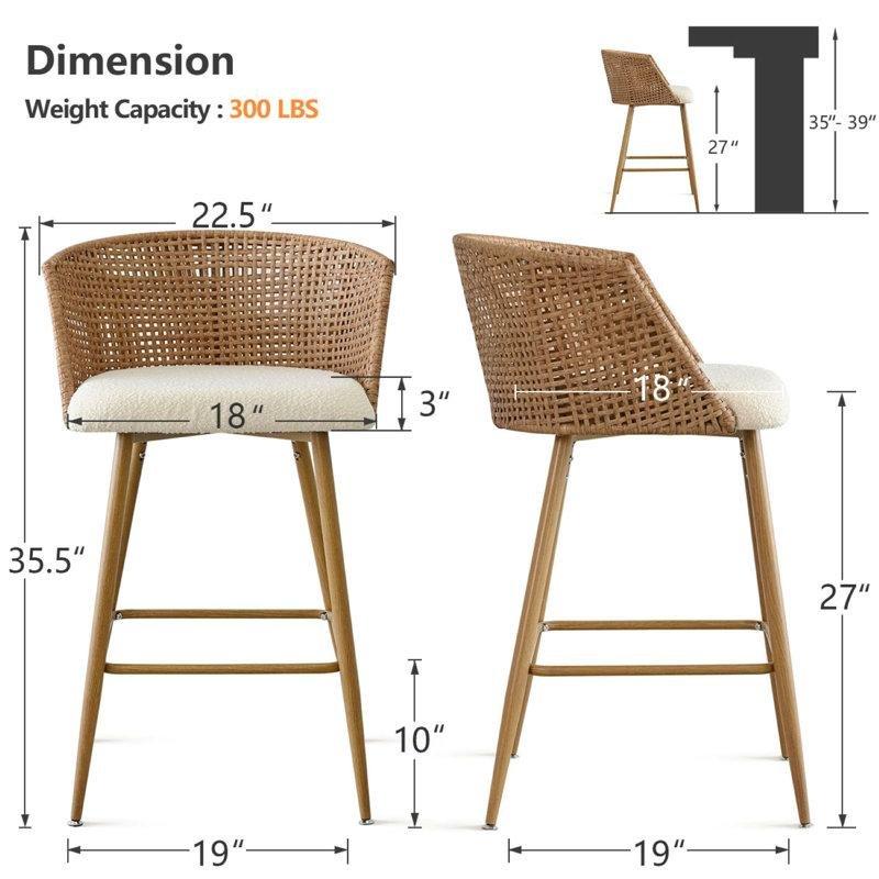 Bej Metal Kolçaklı Bukle Kumaş 4lü Set Hasır Bar Sandalyesi - 69 cm - 148146