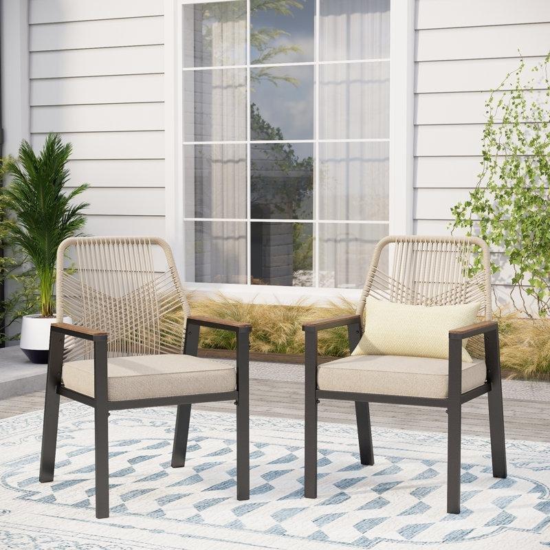 Bej Minderli Siyah Metal Rattan 2li Set Balkon Sandalyesi - 145434