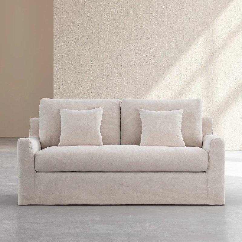 Bej Pamuk ve Keten Kılıfı Çıkarılabilir Kuş Tüyü Dolgulu İkili Koltuk - 183 cm - 154522