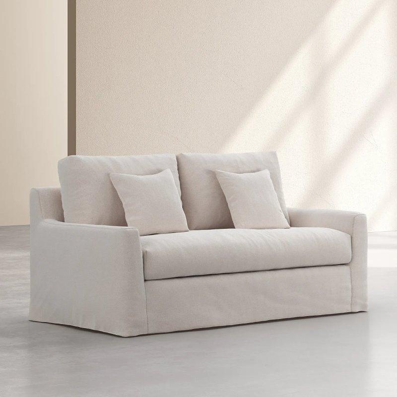 Bej Pamuk ve Keten Kılıfı Çıkarılabilir Kuş Tüyü Dolgulu İkili Koltuk - 183 cm - 154522