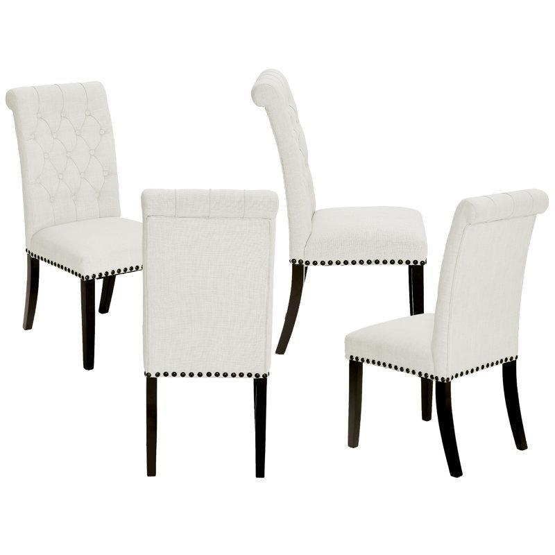 Bej Polyester Kapitoneli Zımba Detaylı 4lü Set Chester Sandalye - 145755