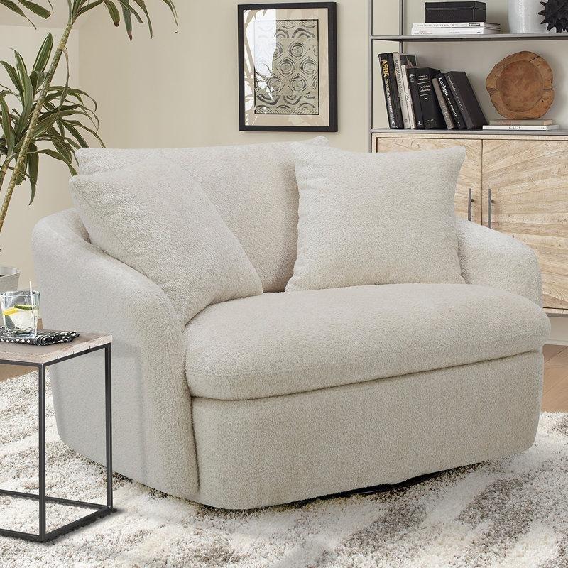 Bej Polyester Kumaş 360° Dönen Geniş Berjer Koltuk - 121 cm - 156187