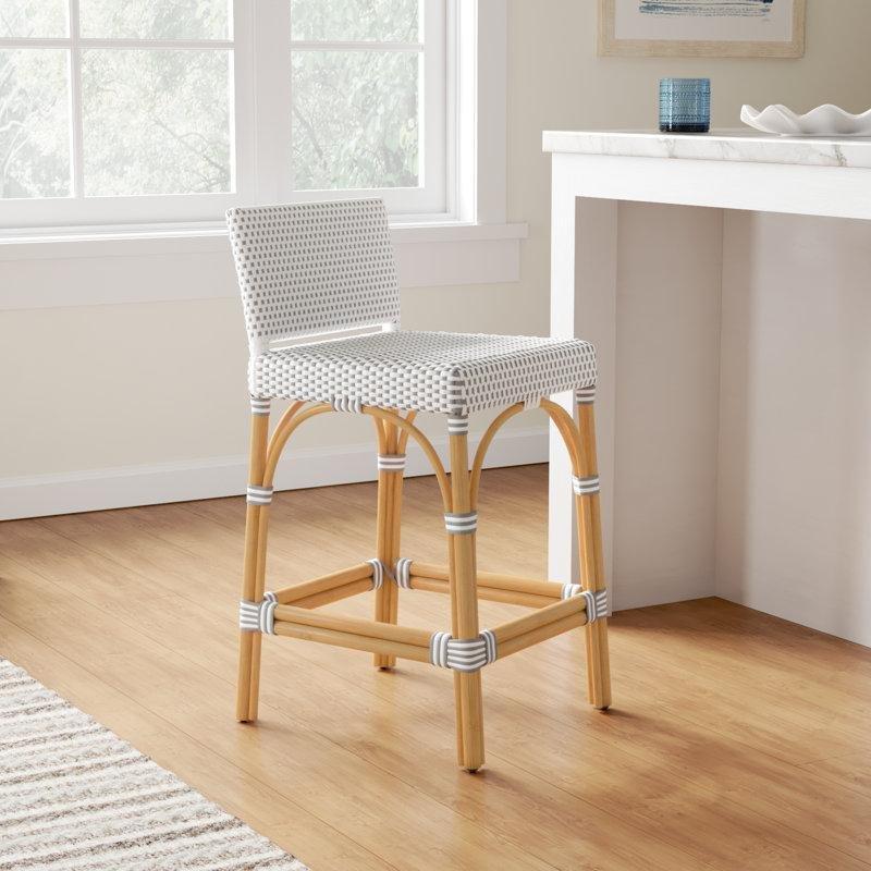 Bej Rattan Alçak Sırtlı Dört Ayaklı Hasır Bar Sandalyesi - 63 cm - 148215