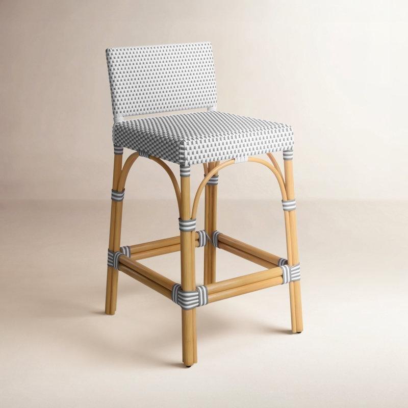 Bej Rattan Alçak Sırtlı Dört Ayaklı Hasır Bar Sandalyesi - 63 cm - 148215