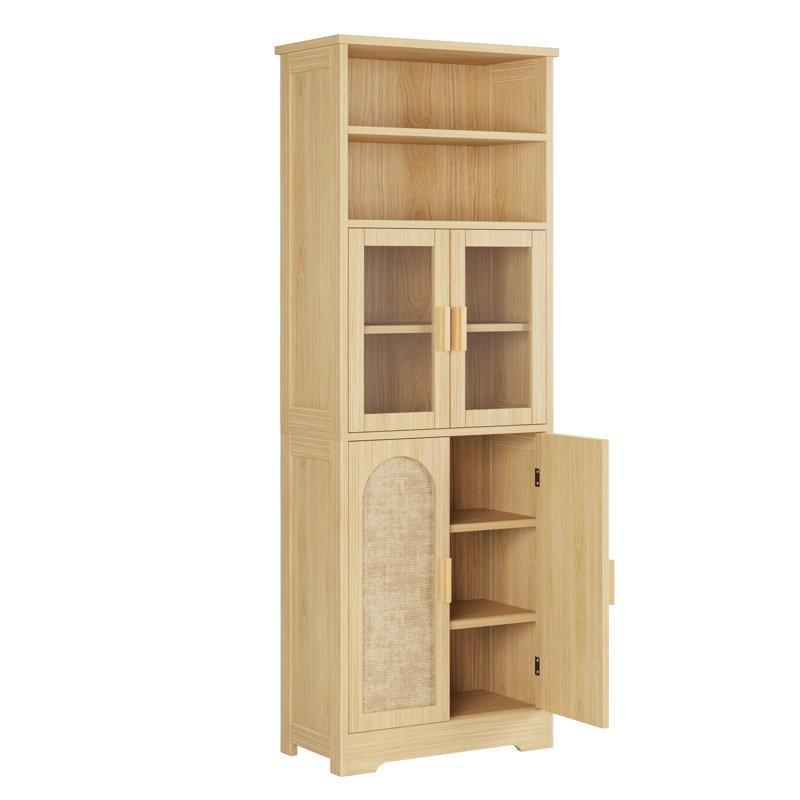 Bej Rattan Kapaklı 4 Kapaklı 6 Raflı Vitrin Gümüşlük - 171x60x29 cm - 157351