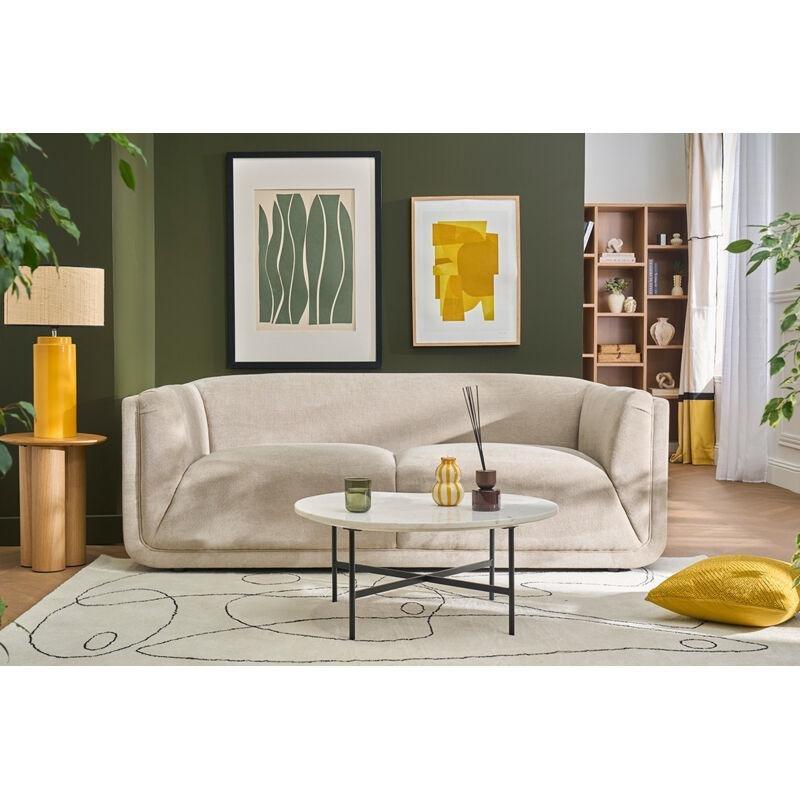 Bej Şönil Kumaş Üç Kişilik Modern Tasarım Koltuk - 196 cm - 153394