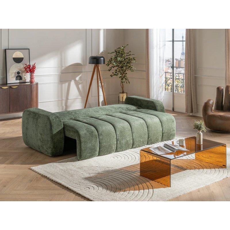 Bej Şönil Kumaş Yataklı Sandıklı Kapitoneli Üçlü Koltuk - 256 cm - 156169