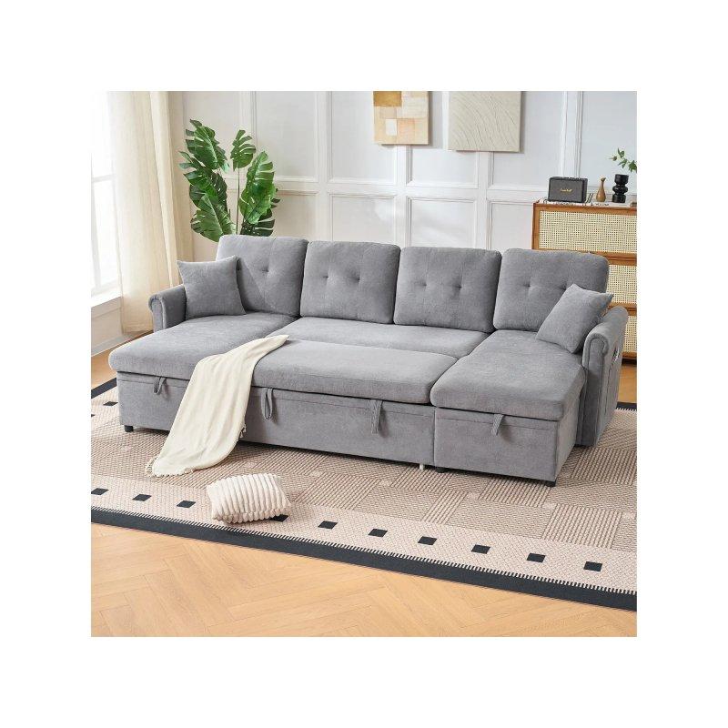 Bej Şönil Kumaş Yataklı Sandıklı U Köşe Koltuk - 266x130 cm - 155299