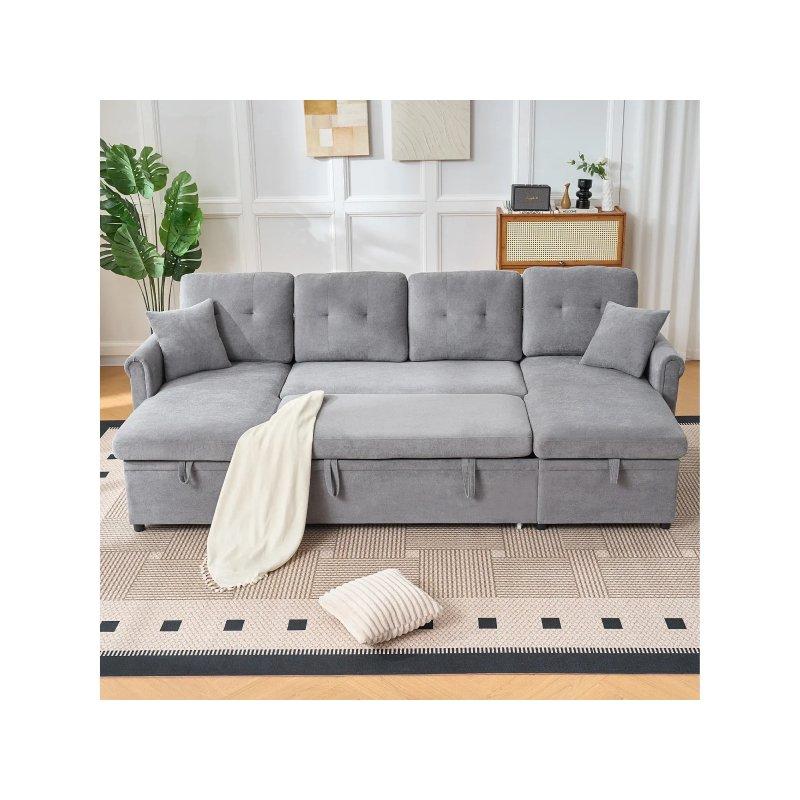 Bej Şönil Kumaş Yataklı Sandıklı U Köşe Koltuk - 266x130 cm - 155299