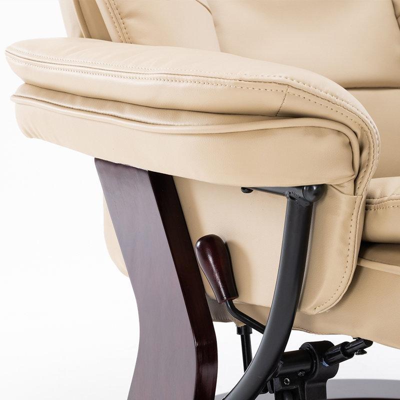 Bej Suni Deri Döner Uzanmalı Puflu Tv Koltuğu - 156460