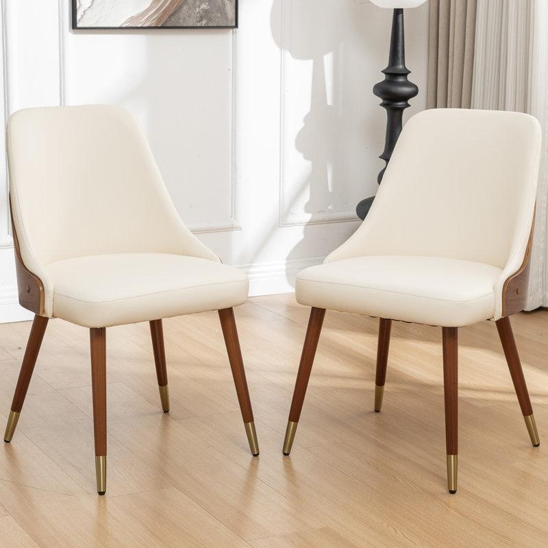 Bej Suni Deri Döşemeli Ceviz Sandalye 2li Set - 145680