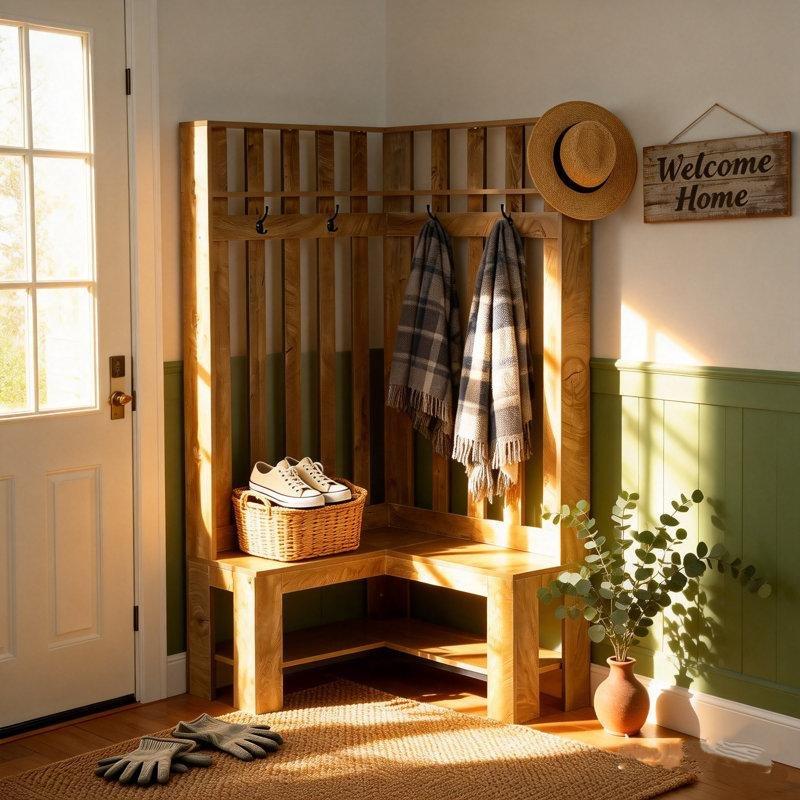 Bej Suntalam L Şeklinde 4 Askılı Ayakkabılıklı Köşe Portmanto Vestiyer - 159430