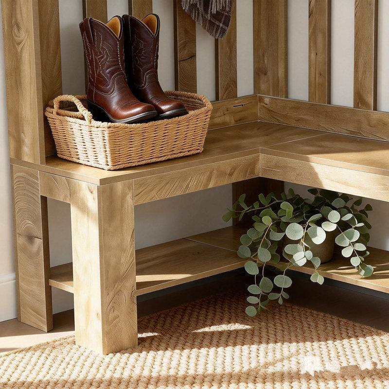 Bej Suntalam L Şeklinde 4 Askılı Ayakkabılıklı Köşe Portmanto Vestiyer - 159430