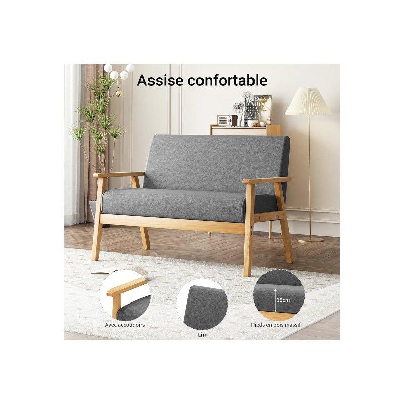 Bej Teddy Kumaş Ahşap İskandinav Tasarım İkili Koltuk - 107x76x60 cm - 155446