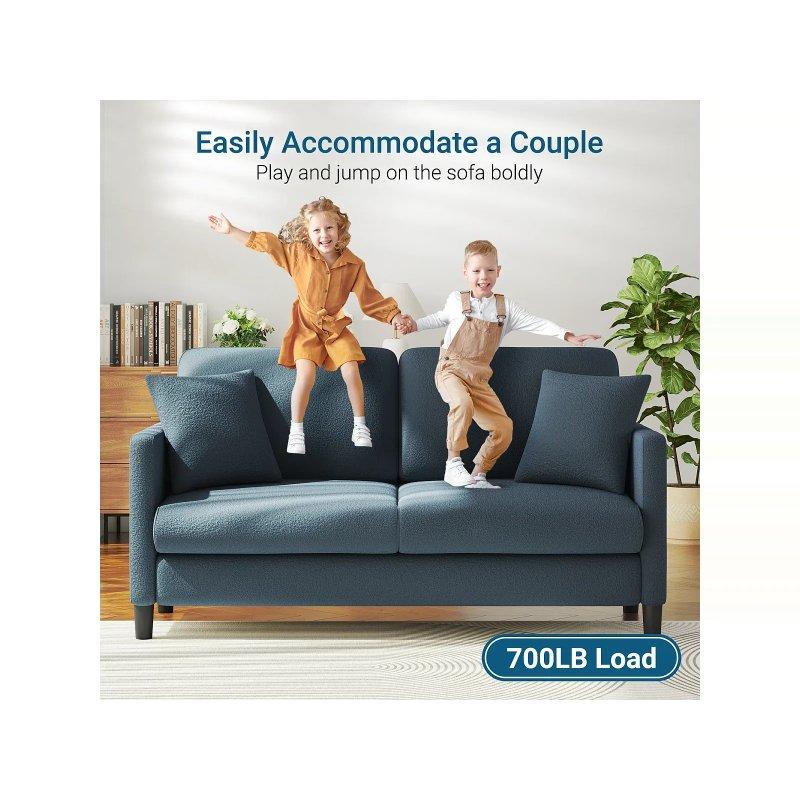 Bej Teddy Kumaş Masif Ahşap Kollu İkili Koltuk - 165x89x78 cm - 155140