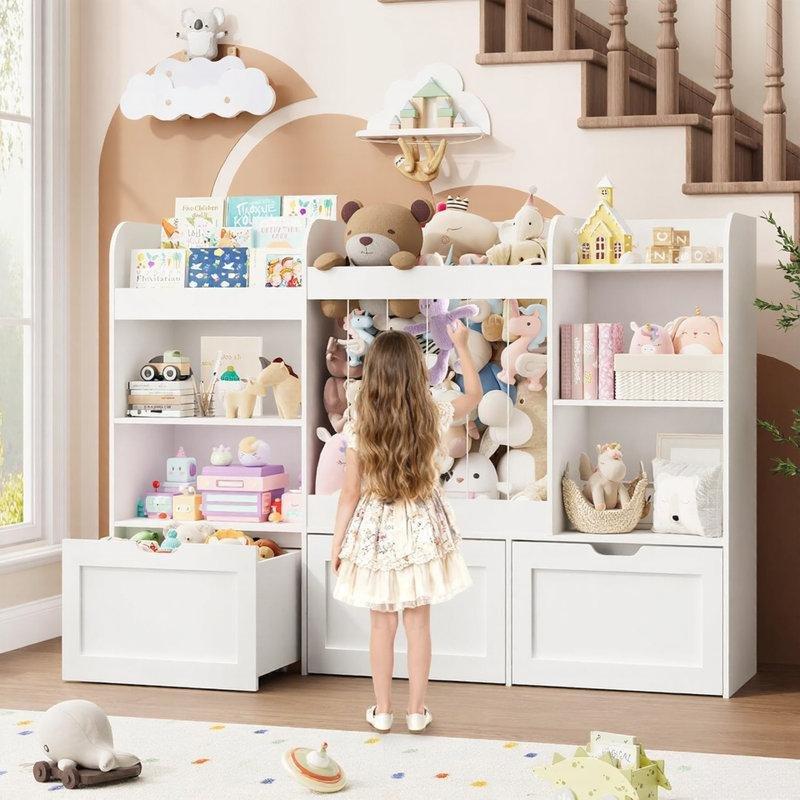 Beyaz 5i 1 Arada Kitaplıklı 3 Çekmeceli Montessori Oyuncak Dolabı - 105 cm - 149979