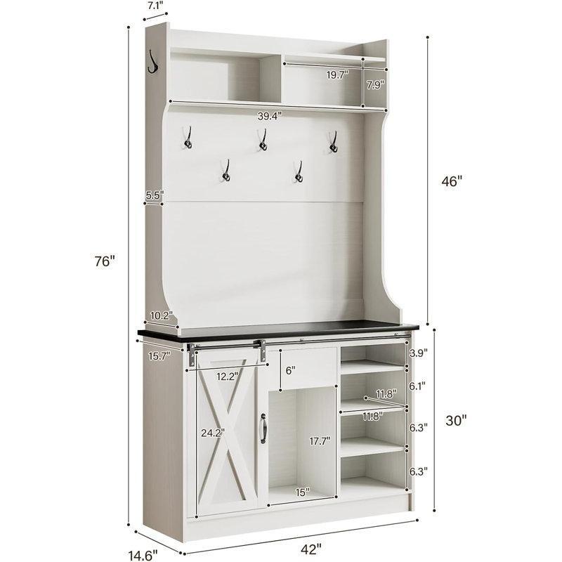 Beyaz Ahşap Ayakkabılıklı Oturaklı Portmanto Vestiyer - 107 cm - 159565