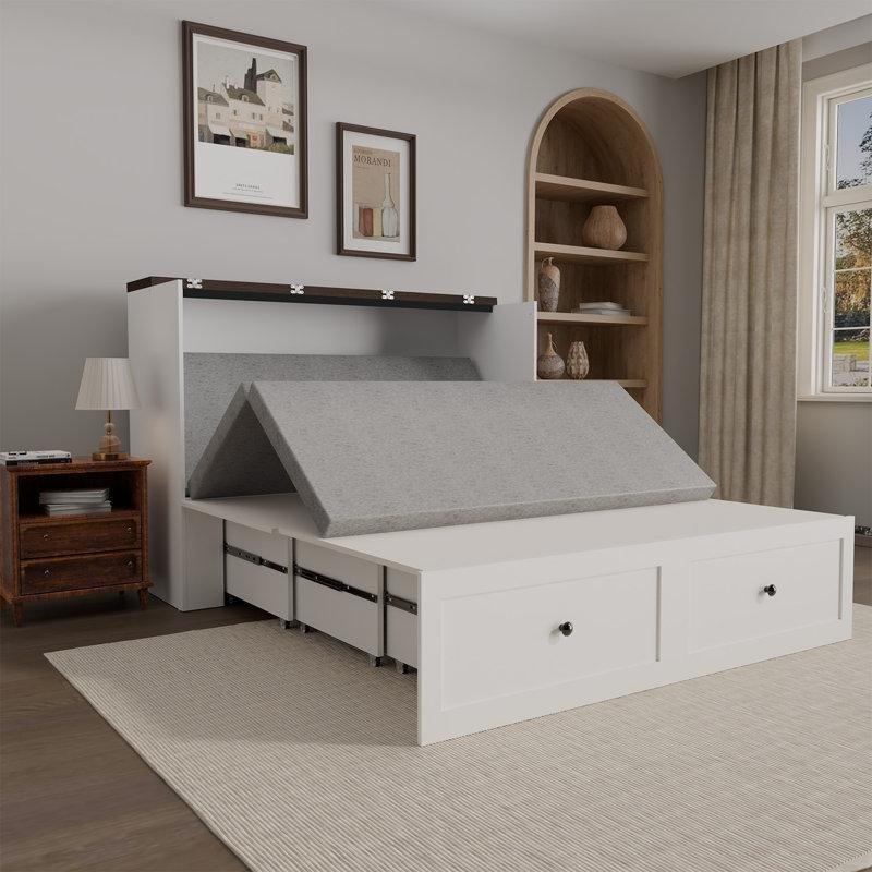 Beyaz Ahşap Çekmeceli USB Şarjlı Katlanır Duvar Yatağı - 141x195 cm - 144417