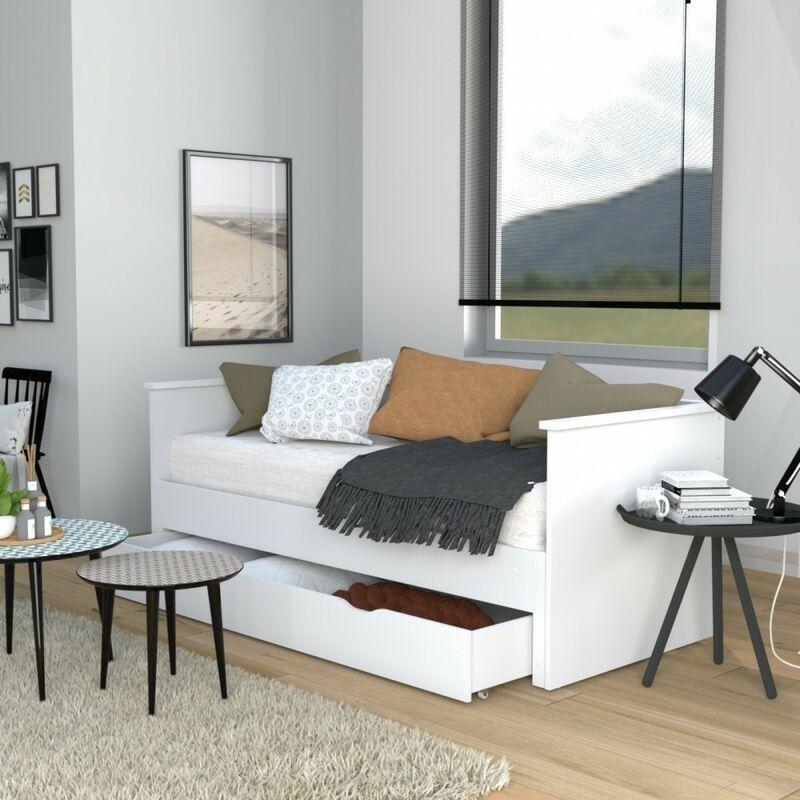 Beyaz Ahşap Çekmeceli ve Yavru Yataklı Genişleyebilir Baza - 90x190 cm - 143931