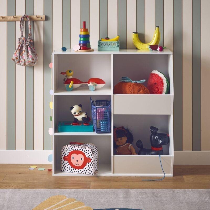 Beyaz Ahşap Devrilme Emniyetli Raflı Oyuncak Dolabı - 80x24x83 cm - 150756