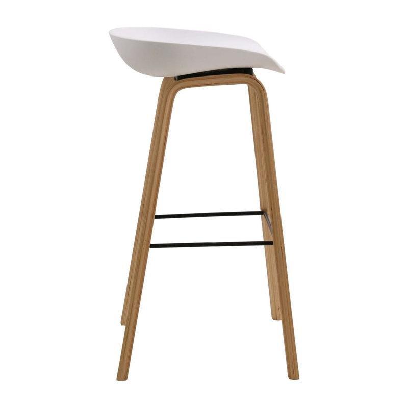 Beyaz Ahşap Görünümlü Ayak Destekli Sırtlıksız Plastik Bar Sandalyesi 2li Set - 64 cm - 148320