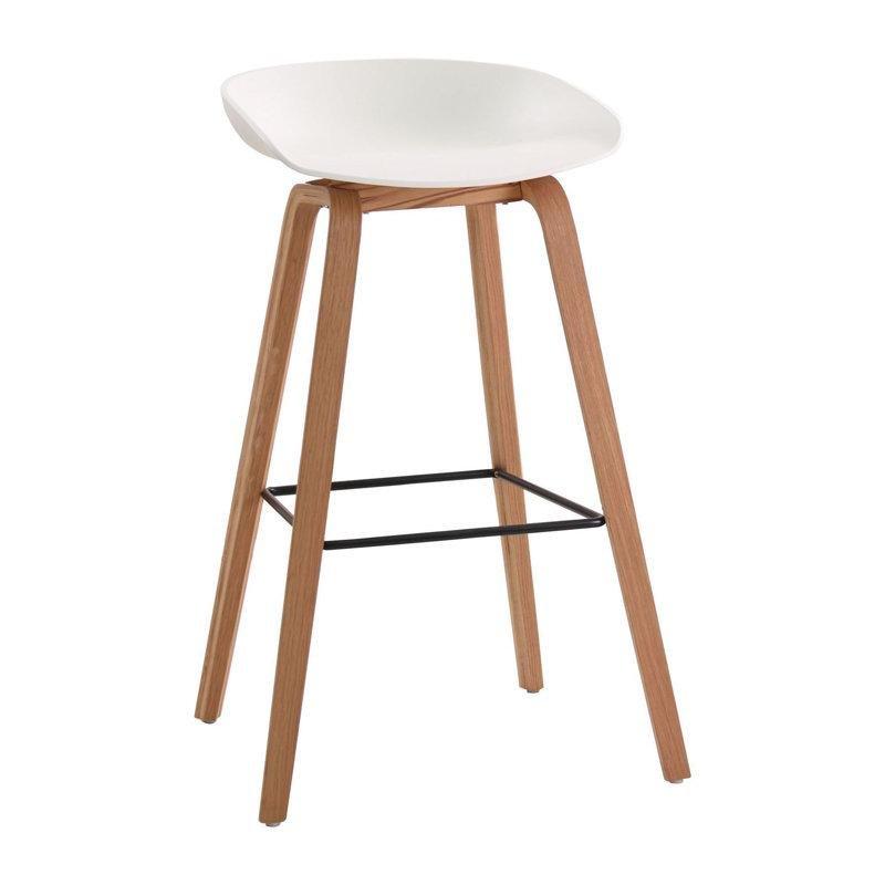 Beyaz Ahşap Görünümlü Ayak Destekli Sırtlıksız Plastik Bar Sandalyesi 2li Set - 64 cm - 148320