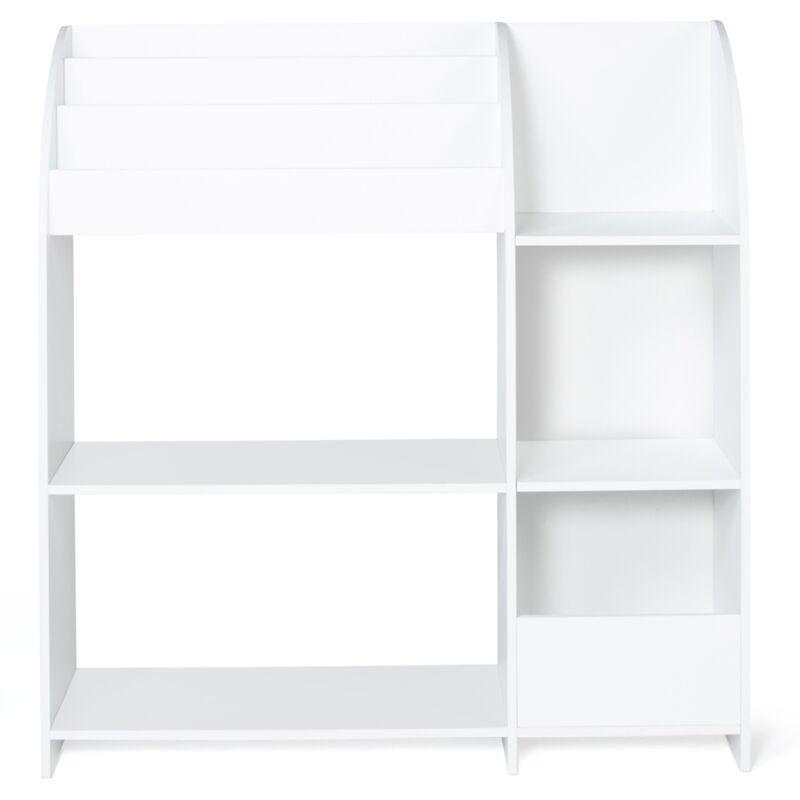 Beyaz Ahşap Kitaplıklı Raflı Oyuncak Dolabı - 93x30x98 cm - 150909